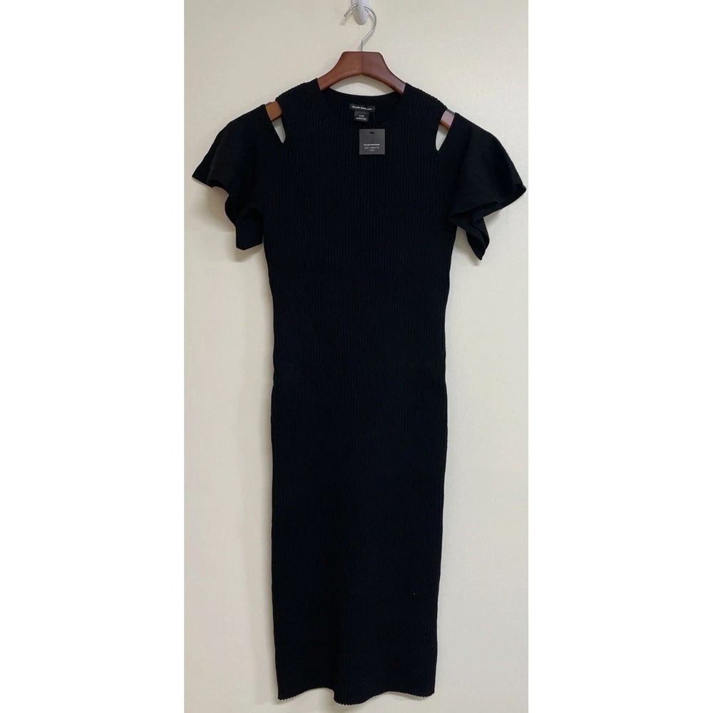 NWT Club Monaco Heralia Black Sweater Midi Dress Cold Shoulder Women's Sz M $269